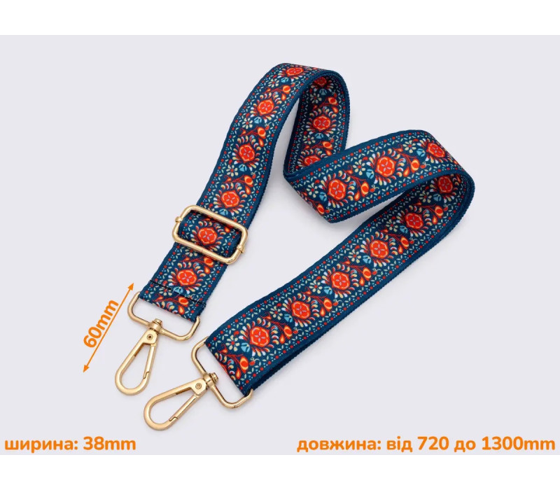 Плечовий ремінь з орнаментом і карабінами для сумки 72-130 см (ширина 38 мм) (66386) Плечовий ремінь з орнаментом і карабінами для сумки 72-130 см (ширина 38 мм) (66386)
