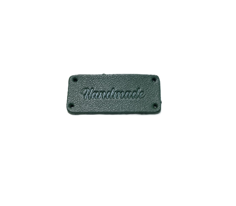 Бірка шкіряна пришивна 3х1,5 см "Hand made" Зелений (30159-PK)