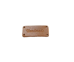 Бірка шкіряна пришивна 3х1,5 см "Hand made" Карамель (30151-PK)