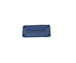 Бірка шкіряна пришивна 3х1,5 см "Hand made" Джинс (30156-PK)