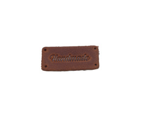 Бірка шкіряна пришивна 3х1,5 см "Hand made" Коньяк мат (301510-PK)