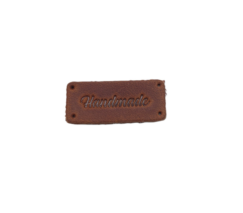 Бірка шкіряна пришивна 3х1,5 см "Hand made" Коньяк мат (301510-PK)
