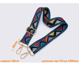 Плечовий ремінь з орнаментом і карабінами для сумки 72-130 см (ширина 38 мм) (66390)